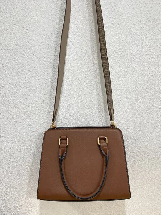 Anne Klein Cognac Satchel - Includes 2 Straps! Monogram & Matching Leather - Picture 4 of 14